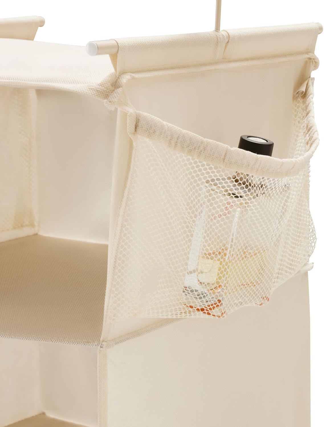 MAX Houser 4-Shelf Hanging Closet Organizer, Space Saver, Cloth Hanging Shelves with 2 Side Pockets, Foldable (Beige)
