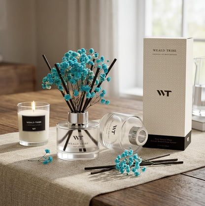 Flower Reed Diffuser Set Wild Eucalyptus Mint Scent for Bathroom Accessories Shelf Decor & Air Fresheners, Sticks Defusers with 5.1 fl oz Essential Oils & Leaves, House Bedroom Office Decor & Gifts