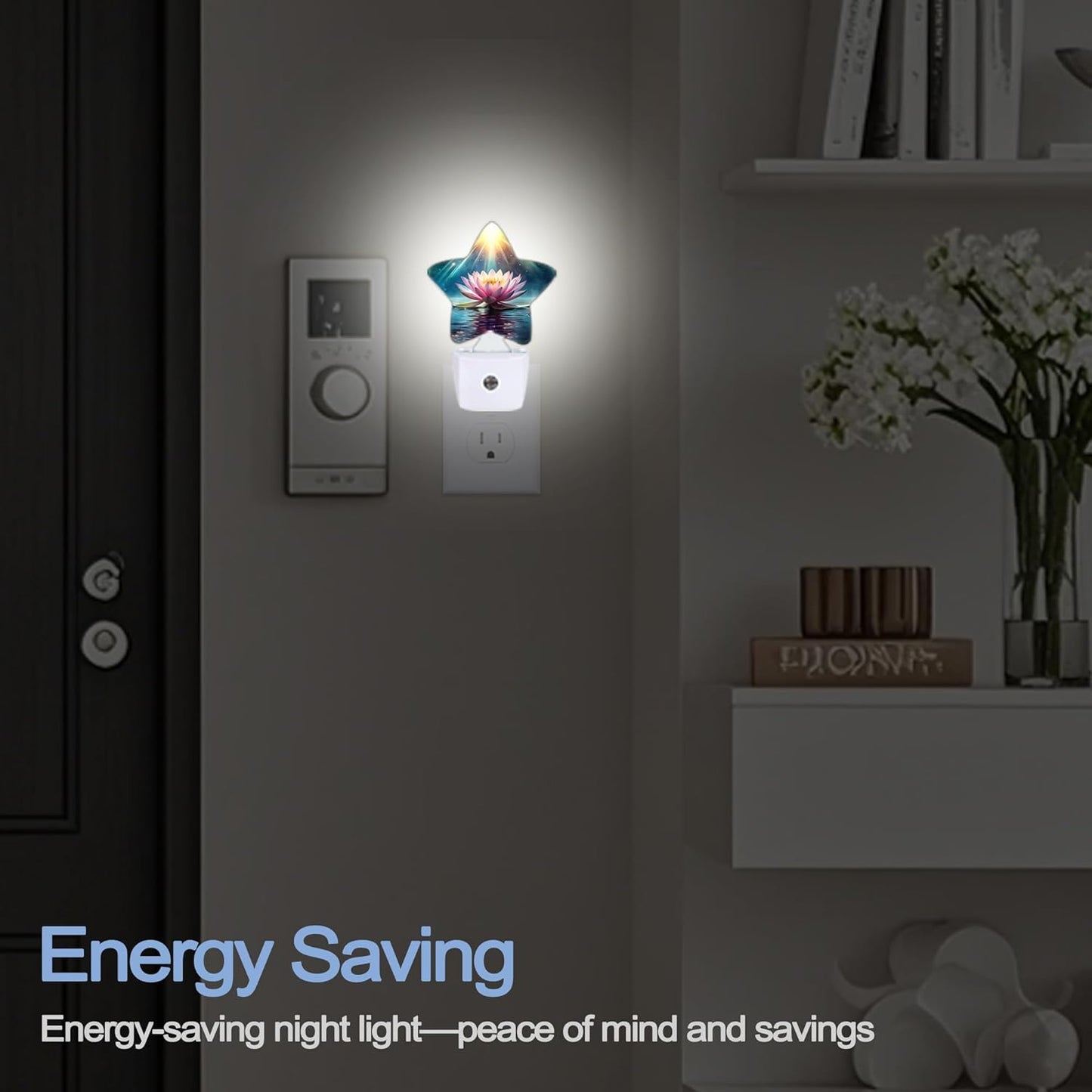 Lavender Butterfly Nightlight,Summer Flowers Star Night Lights Plug into Wall Decorations for Bedroom Bathroom,Dusk to Dawn Sensor Kitchen Hallway Stairs Energy Efficient Desk Lamp