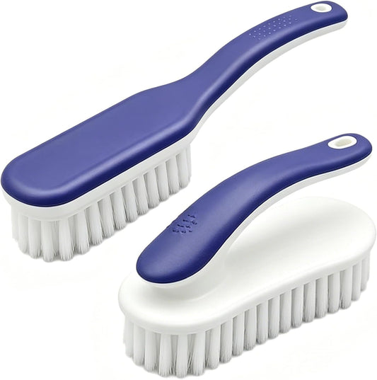 Cleaning Scrub Brushes Set, Ergonomic Long & Short Handle Cleaning Brushes, Non-Shedding Soft Moderate Hardness Bristles for Laundry Stains, Shoe Care, Fabric & Hard Surface Household Deep Cleaning