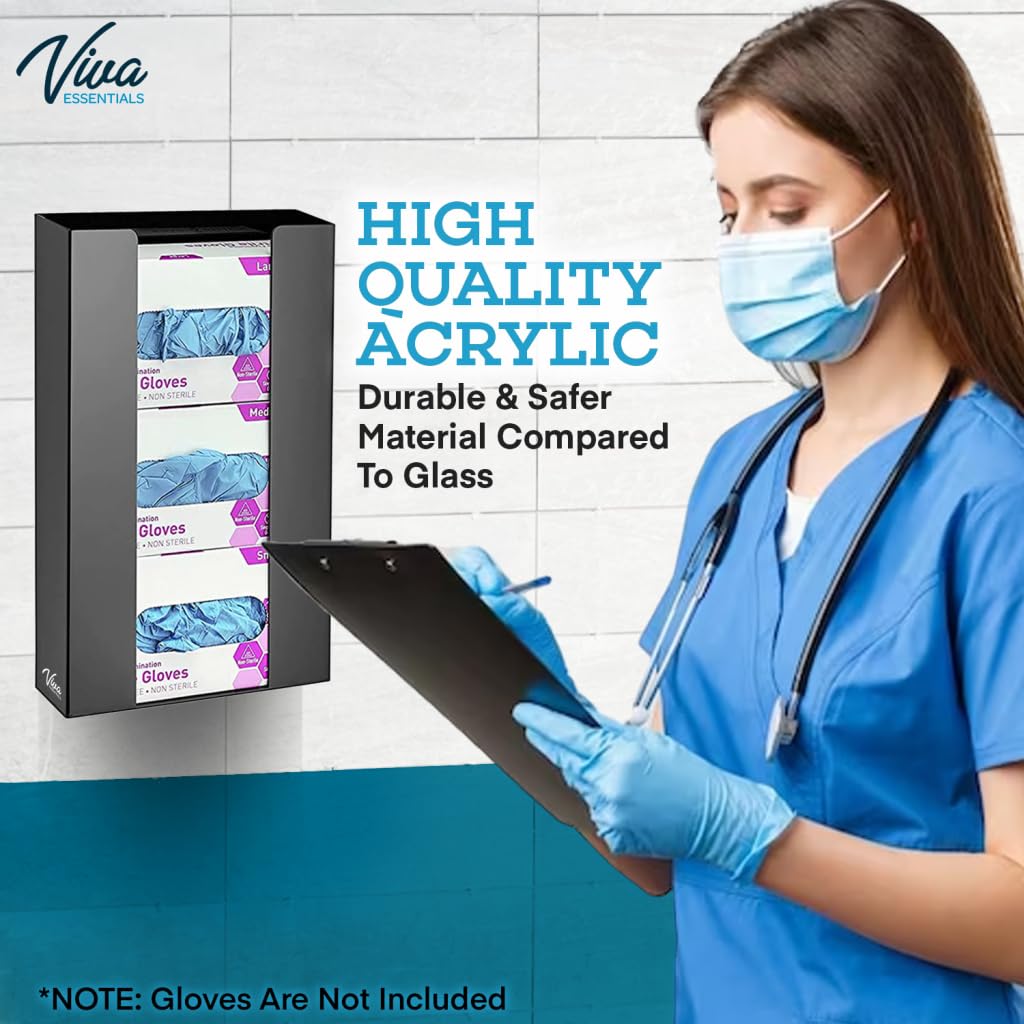 AdirMed VivaEssentials Double Glove Box Holder, Wall Mount or Free Standing Black Acrylic Glove Holder