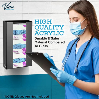 AdirMed VivaEssentials Double Glove Box Holder, Wall Mount or Free Standing Black Acrylic Glove Holder