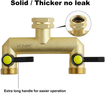 HQMPC Hose Splitter Garden Hose 3 Way Valve Brass Hose Splitter with Solid Long Handle Hose Spigot Splitter 3 Way Valve 3/4" GHT Thread