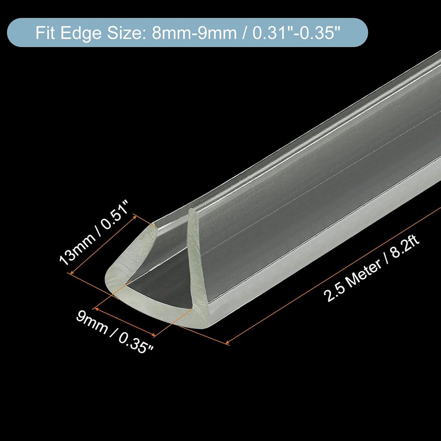 uxcell U Channel Edge Trim, 4.9ft Length Soft Rubber Guard Seal Strip Edge Protector Fit for 1-2mm Edge, (9/32" W x 5/32" H) Clear
