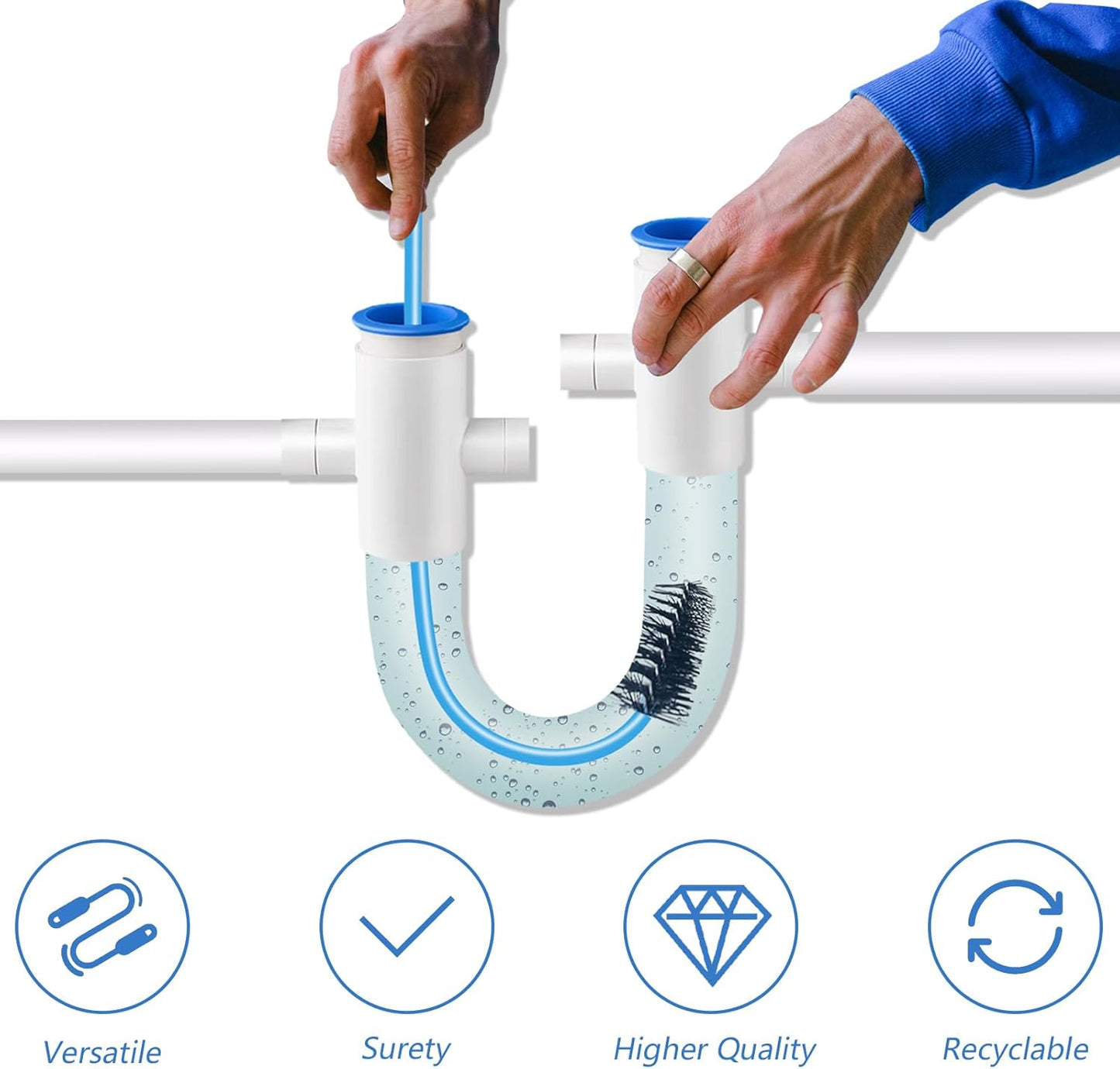 2 PCS Condensate Trap Flexible Drain Brush, 48 Inch Drain Line Cleaning Brush, Condensate Traps Clean for Condensate P-Trap and HVAC Systems