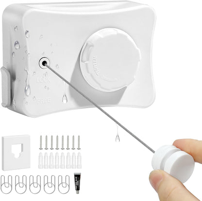Retractable Clothesline 16.7 ft – Heavy-Duty 44 lb, Rust-Proof Stainless Steel, Wall-Mounted Indoor/Outdoor Laundry Line, Easy Install for Bathroom, Balcony & Apartment (White, Single Line)