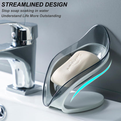 H&W 2Pcs Self Draining Soap Holder,Suction Cup Soap Dish,Shower Soap Bar Holder,Leaf Shape Soap Holder,Soap Dish Dispenser for Shower, Bathroom, Kitchen Sink (Grey + Blue)