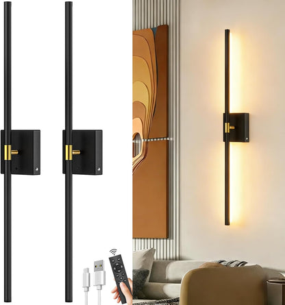 Battery Powered Wall Sconce Set of Two: Gold Wireless Rechargeable Wall Lights with Touch and Remote Control, 360°Rotatable 4CCT Dimmable Cordless Scone Lighting Decor for TV Wall Bedroom Bathroom