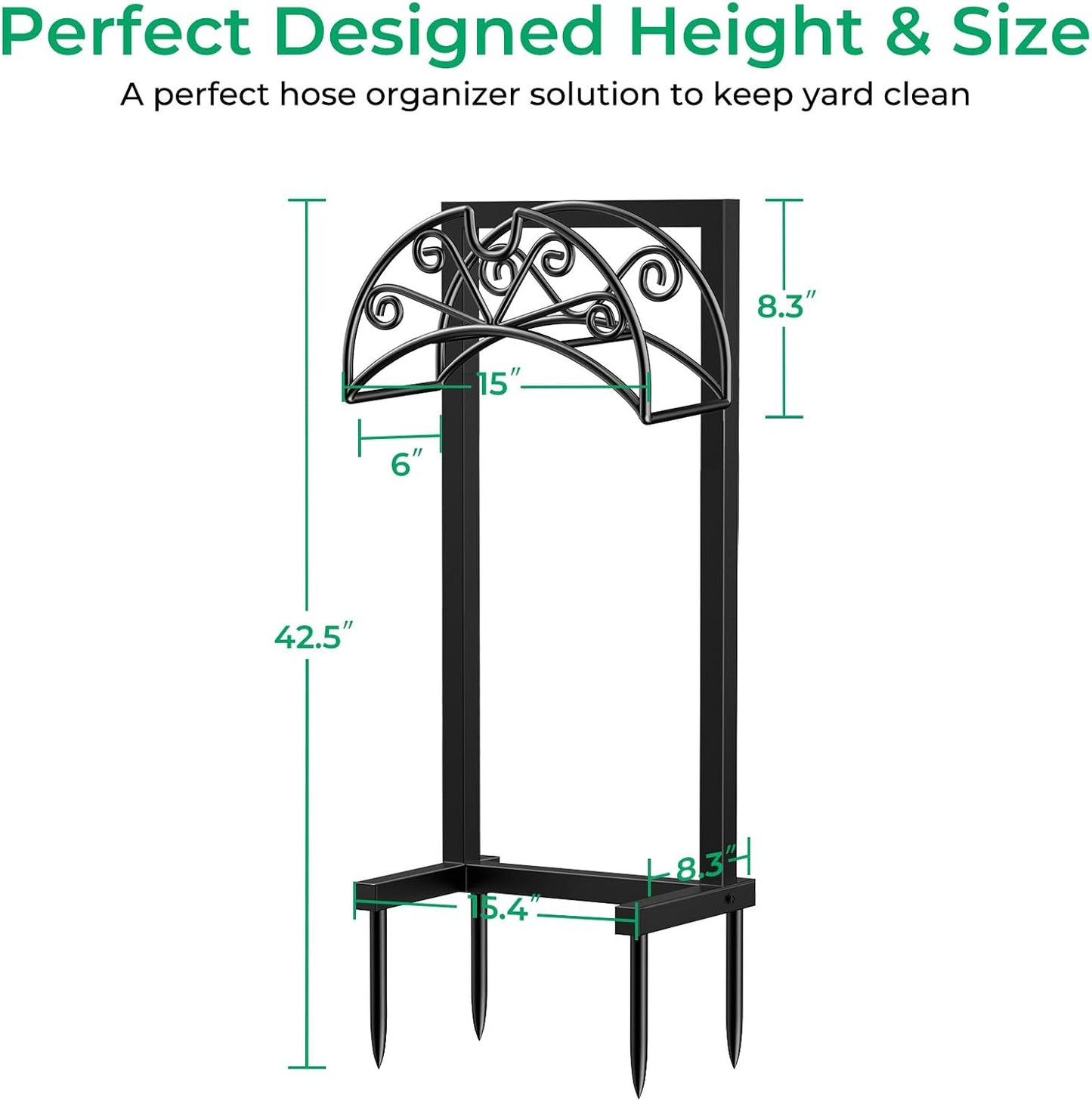 TomCare Garden Hose Holder Heavy Duty Water Hose Holder Holds 160 FT Hoses 4 Spikes Hose Reel Freestanding Hose Hanger Sturdy Hose Storage Stand for Outside Yard Lawn