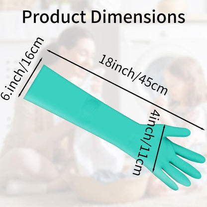 Long Sleeved Durable Nitrile Gloves 18in Reusable,Heavy duty Rubber Cleaning kitchen Cooking Anti Slip Dishwashing