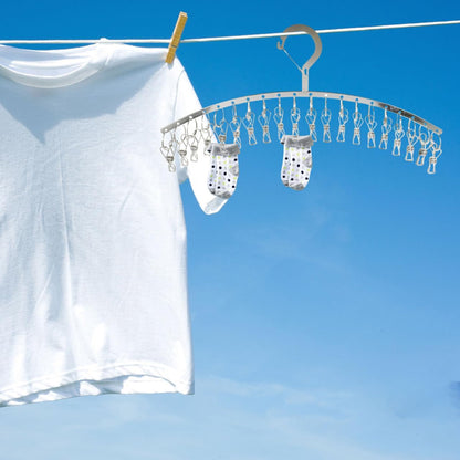 PRETYZOOM Stainless Steel Drying Rack with Clips Outdoor Windproof Sock Hanger for Laundry Lightweight Space-Saving Hanging Rack for Socks Underwear Towels Bras Gloves Scarves