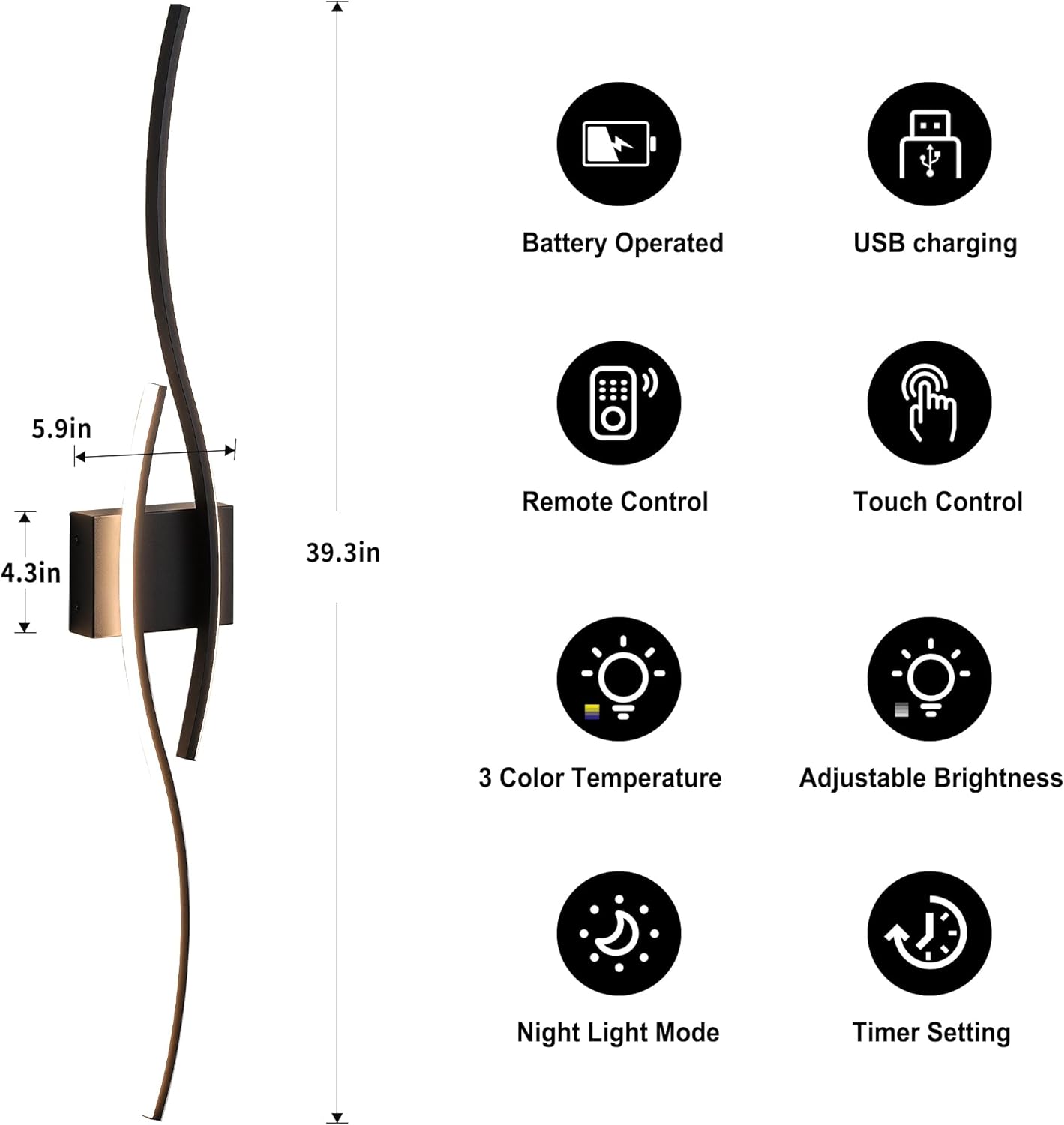 KARTOOSH Battery Operated Wall Sconces Set of Two with Remote Control, Dimmable/3 Colors/Night-Light/Timer/Memory, Gold Modern Wireless LED Sconce for Living Room, Hallway, Bedroom, 27.5 Inch (2 Pack)