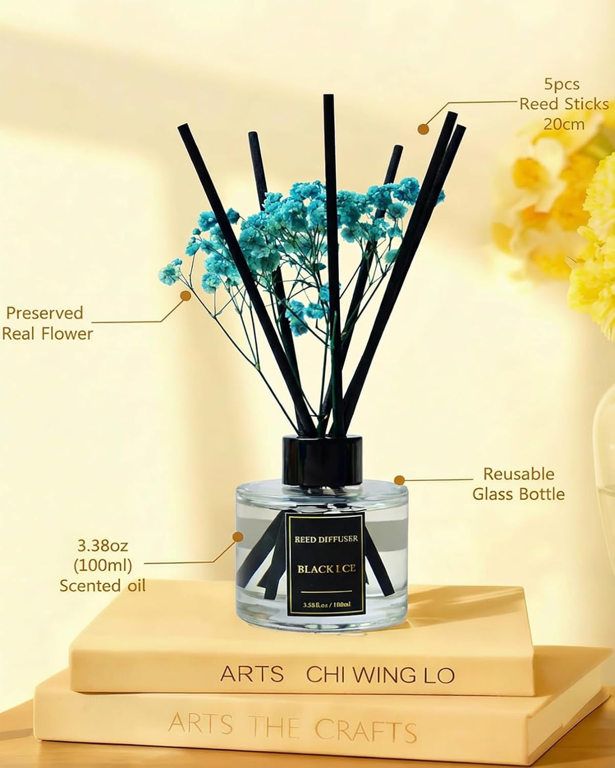 Reed Diffuser Set-Lemon Verbena Scent Fragrance Oil Diffuser with 6 Reed Sticks | Home & Bedroom Bathroom Decor,3.38 fl oz (100ml)