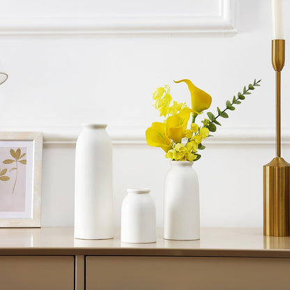 CUCUMI Ceramic Vase Set of 5, Home Decor Farmhouse Décor Handmade Pottery Vases for Pampas Grass, Dried Fresh Flowers, Table, Living Room, Kitchen, Shelf, Entryway Mantel Neutral Tones