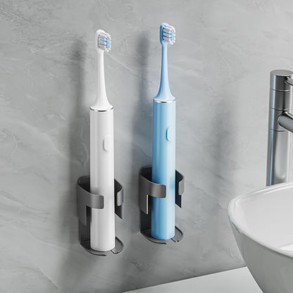 Adhesive Electric Toothbrush Holder Wall Mounted, Aluminum Black 2 Pack | Shower Tooth Brush Storage Organizer for Bathroom, Hanging Electric Toothbrush Storage Stand for Wall