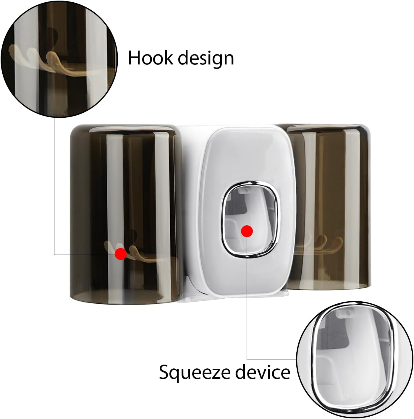 4 Slots Wall Mount Toothbrush Holder with Cover, Self Adhesive Toothbrush Storage Organizer for Shower, Toothbrush Hanger with 2 mouthwash Cups for Bathroom, Medicine Cabinet, Dorm (Black)