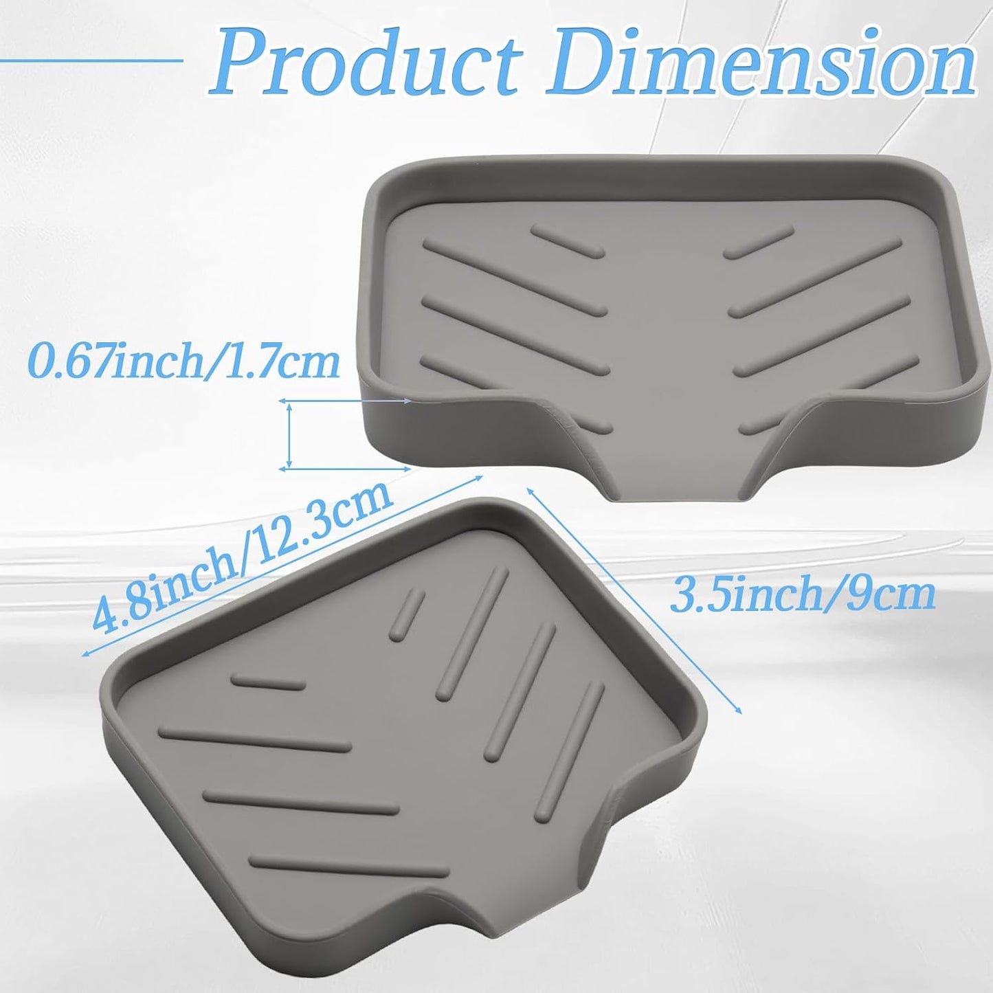 BokWin Silica Gel Soap Dish with Drain, Grey, 4.8x3.5 Inch | 1 Pack, Self Draining Soap Tray, For Shower, Bathroom and Kitchen, Sink Organizer, Bar Soap Holder