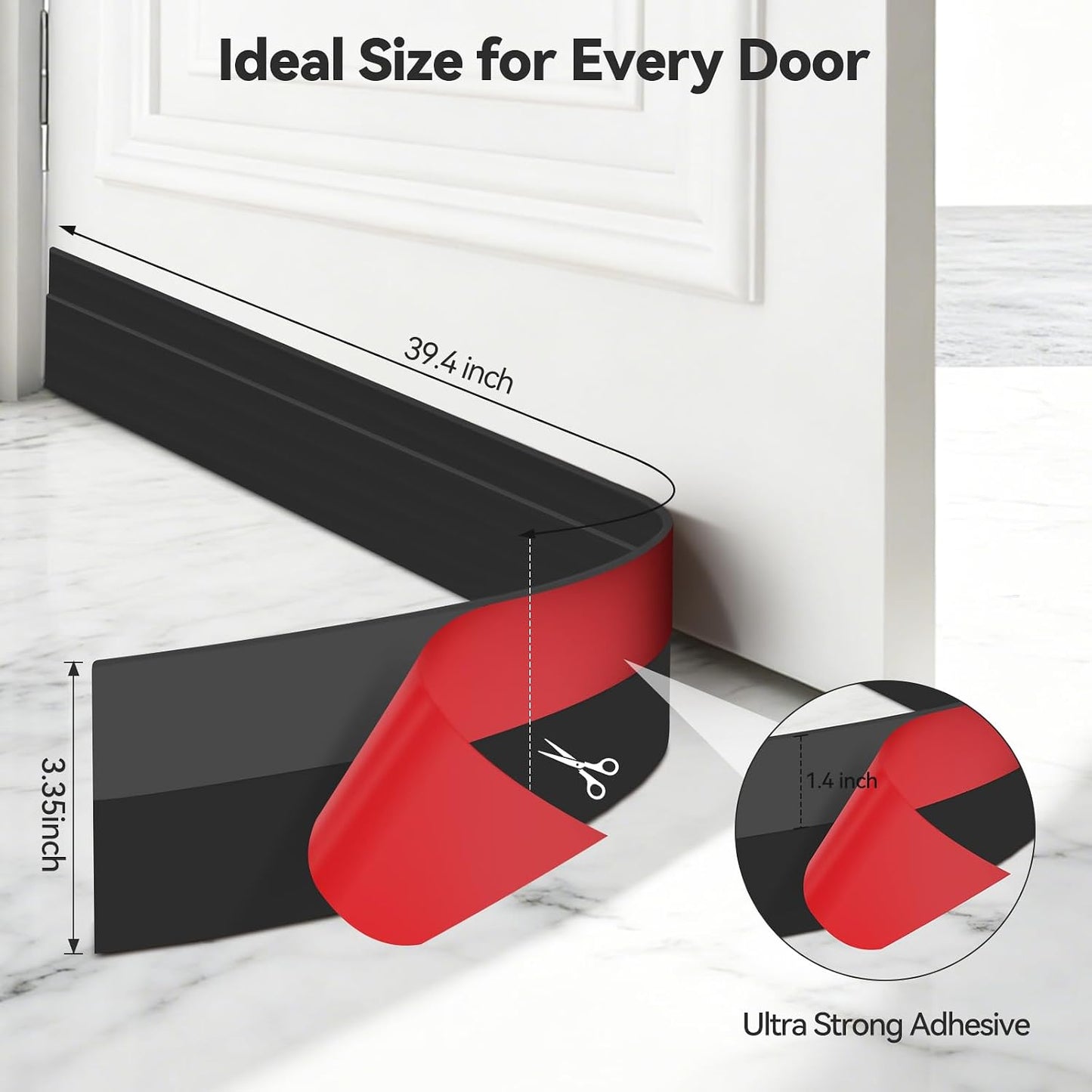 Door Draft Stopper, Ohuhu 39"L x 2"W Silicone Weather Stripping Under Door Seal for Exterior Interior Doors, 1" Widened Strong Adhesive, Soundproof Door Sweep Strip to Block Cold, Noise, Light Pests