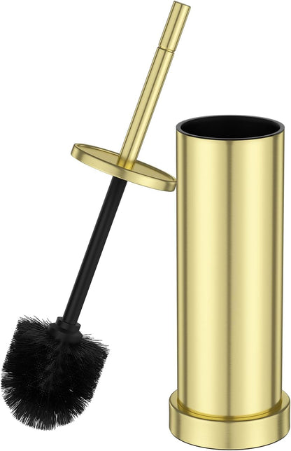 Brushed Nickel Toilet Brush and Holder Set, 304 Stainless Steel Toilet Brush for Bathroom, Heavy Duty Toilet Bowl Brush with Holder, Removable Inner Bowl and Splash Protection, Long Handle
