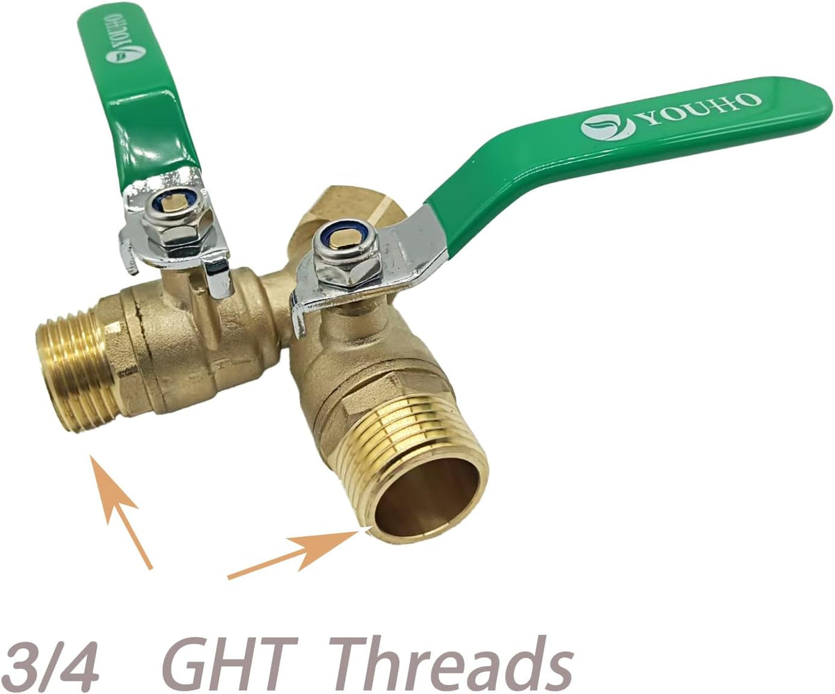 YOUHO Garden Hose Y Valve Hose Splitter Brass Hose Splitter With Stainless Steel 2 Way Valve 3/4" GHT Thread (RED)