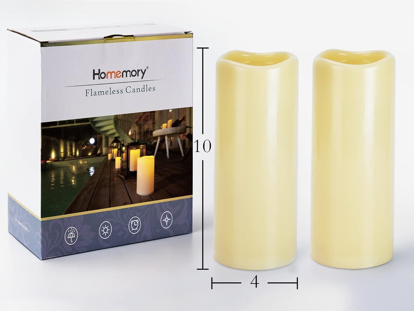 Homemory 6" 8" 10" x 4" Waterproof Outdoor Flameless Candles, Battery Operated Flickering LED Pillar Candles with Remote and Timers for Indoor, Plastic, Ivory White