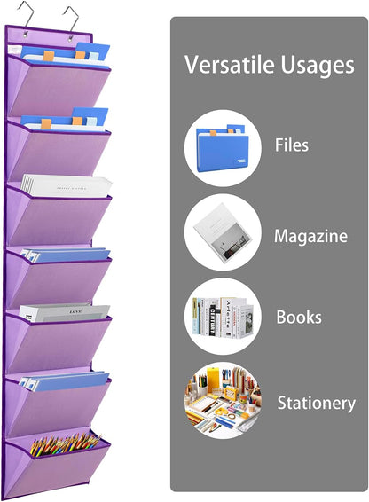 Wall Mounted File Holder Over Door Hanging Mail Organizer Document Storage Bag for Papers Magazines and Books (7 POCKETS-GREY)