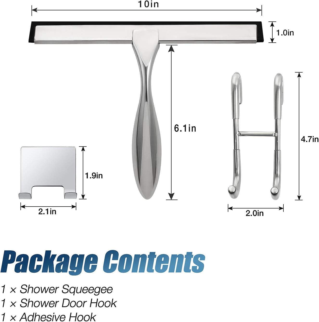 Simtive 14-Inch Shower Squeegee Set, Includes Shower Door Hook and Adhesive Hook, Squeegee for Shower Doors, Mirror and Window, Silver