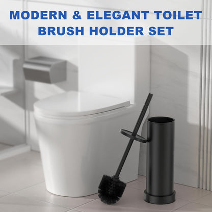 Brushed Nickel Toilet Brush and Holder Set, 304 Stainless Steel Toilet Brush for Bathroom, Heavy Duty Toilet Bowl Brush with Holder, Removable Inner Bowl and Splash Protection, Long Handle