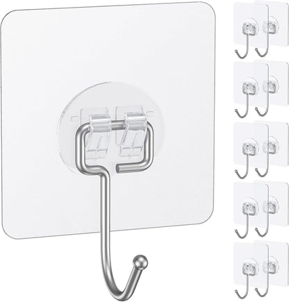 Uniclife 10 Pcs Large Adhesive Hooks for Hanging, 33 lbs (Max) Heavy Duty Wall Hooks, Clear Waterproof Picture Hangers, Self-Adhesive Sticky Hangers for Outdoor Bathroom Kitchen and Office