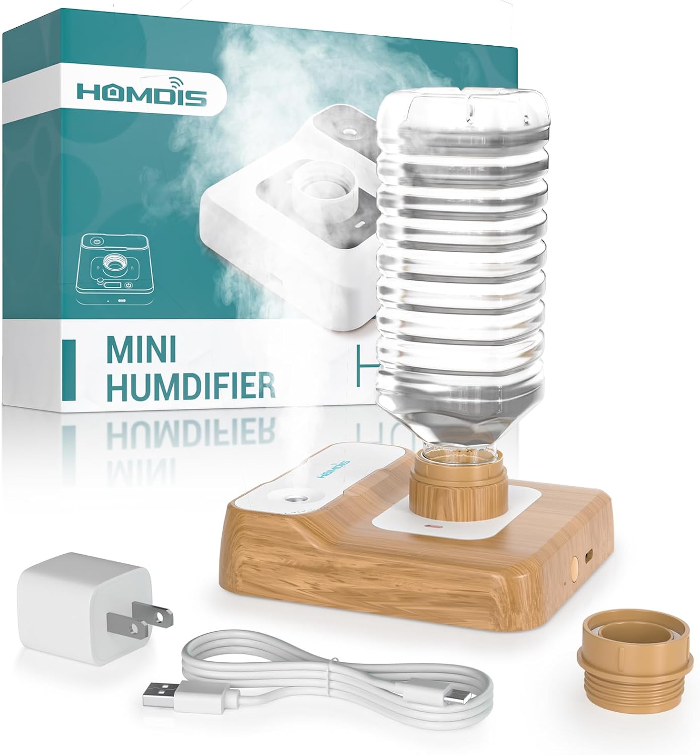 Travel Humidifier, Portable Small Humidifier for Plants, Bedroom, Office, Hotel or Car, Battery Operated Mini Cool Mist Humidifiers, Quiet 23dB, Auto-off, Night Light & BPA-Free, White