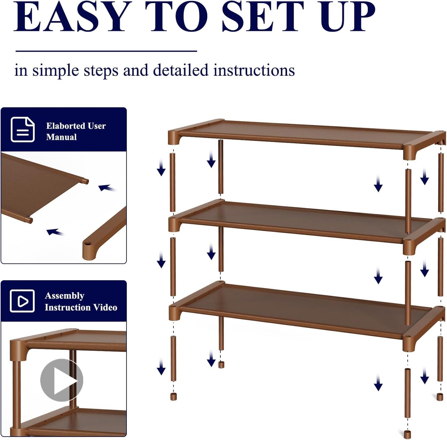 Kitsure Shoe Rack - Non-Woven Shoe Rack Shelf, Shoe Organizer for Closet, Entryway, Garage & Corridor, Stackable Shoe Shelves, 27.5" Wide - 3 Tier, Black