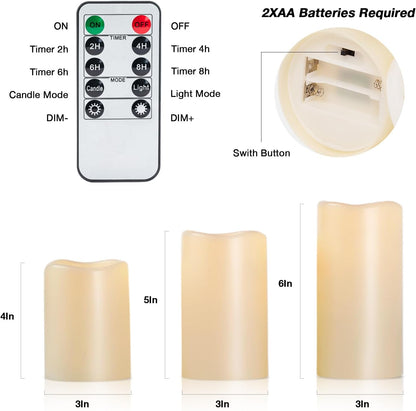 Amagic 3" x 6" Waterproof Outdoor Flameless Candles, Battery Operated Candles with Remote and Timer, Flickering LED Pillar Candle for Outside Patio Garden and Indoor Home Decor, Ivory, Set of 2