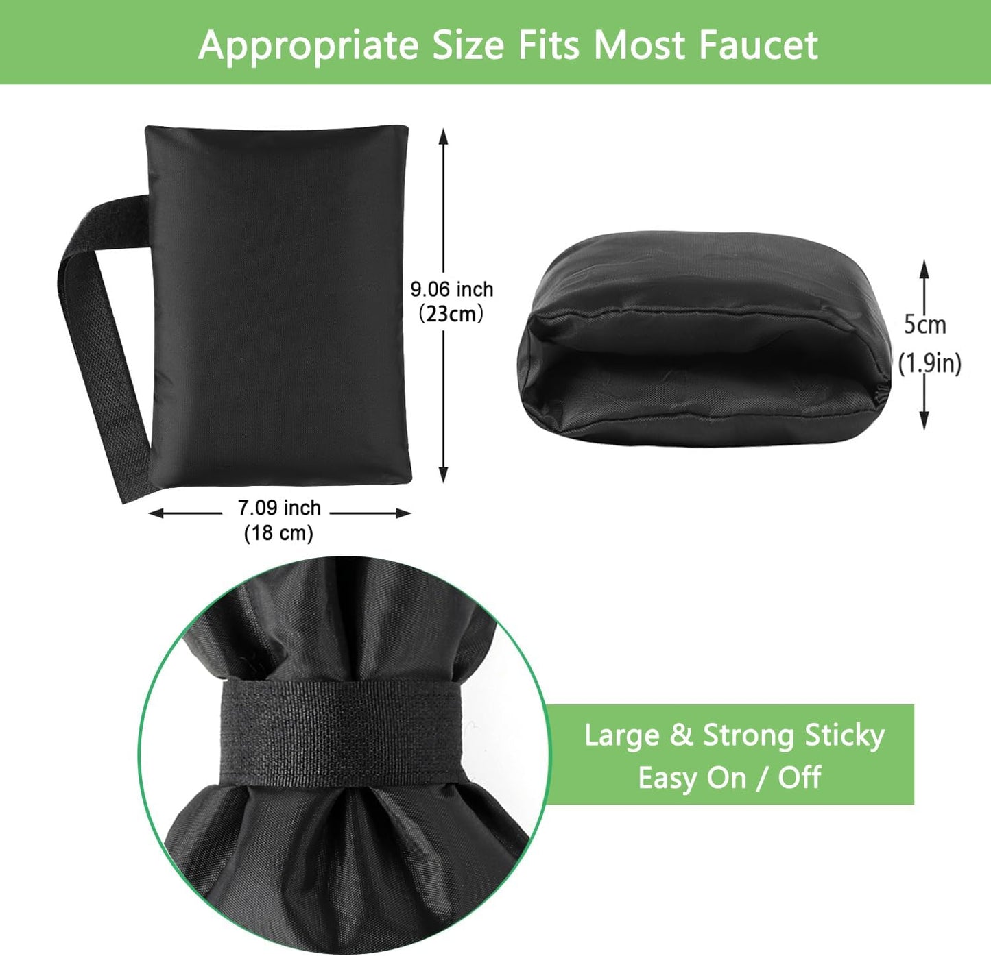 BoArt Outdoor Faucet Cover Socks for Winter Freeze Protection, 7.09" W x 9.06" H, Hose Bib Covers for Wall Taps Outside, Waterproof & Frost Free Insulated Spigot Cover, 2 Pcs Faucet Socks Black