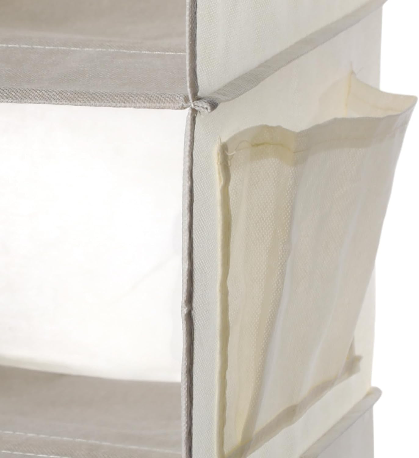 Leinuosen 4 Pack 3 Tier Hanging Closet Organizer Foldable 3 Shelf Closet Hanging Shelves with Side Pockets and Sturdy Hooks for Wardrobe Rv Nursery Small Closets Natural Beige