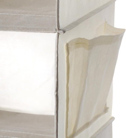 Leinuosen 4 Pack 3 Tier Hanging Closet Organizer Foldable 3 Shelf Closet Hanging Shelves with Side Pockets and Sturdy Hooks for Wardrobe Rv Nursery Small Closets Natural Beige