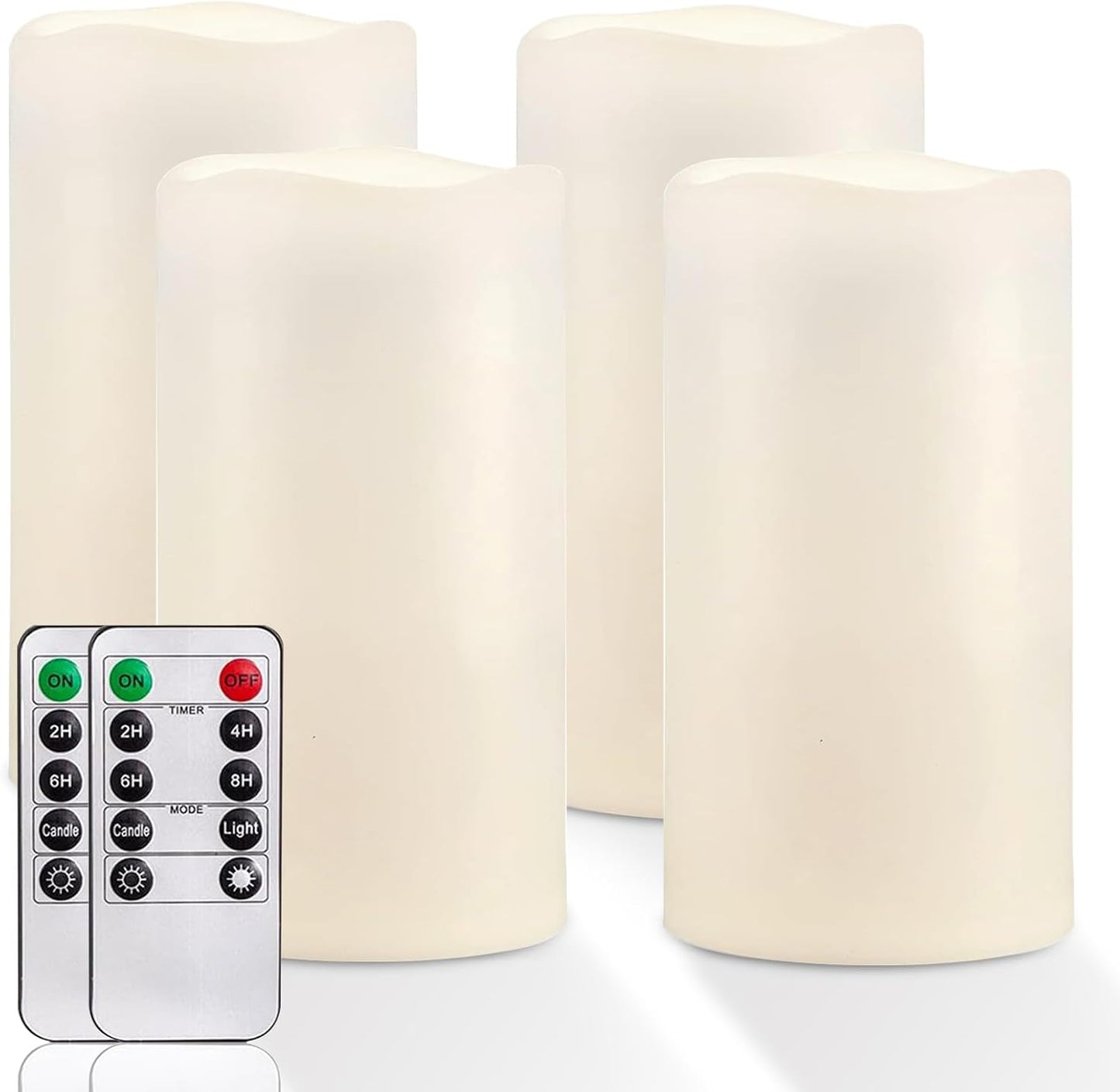 Homemory 6" 8" 10" x 4" Waterproof Outdoor Flameless Candles, Battery Operated Flickering LED Pillar Candles with Remote and Timers for Indoor, Plastic, Ivory White