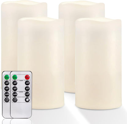 Homemory 6" 8" 10" x 4" Waterproof Outdoor Flameless Candles, Battery Operated Flickering LED Pillar Candles with Remote and Timers for Indoor, Plastic, Ivory White