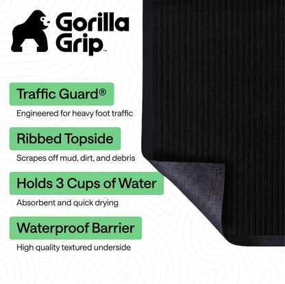 GORILLA GRIP Waterproof Traffic Guard Door Mat, Heavy Duty Entryway Mats, Strong Backing Commercial Utility Rugs for Office Hallway, Garage Floor and Home, Low Profile Carpet Runner, 29x17, Black