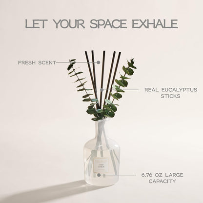 COCORRÍNA Wild Mint & Eucalyptus Reed Diffuser – 6.76 oz Essential Oil with 8 Reeds & Real Eucalyptus Sticks, Home Fragrance for Bedroom or Bathroom Décor