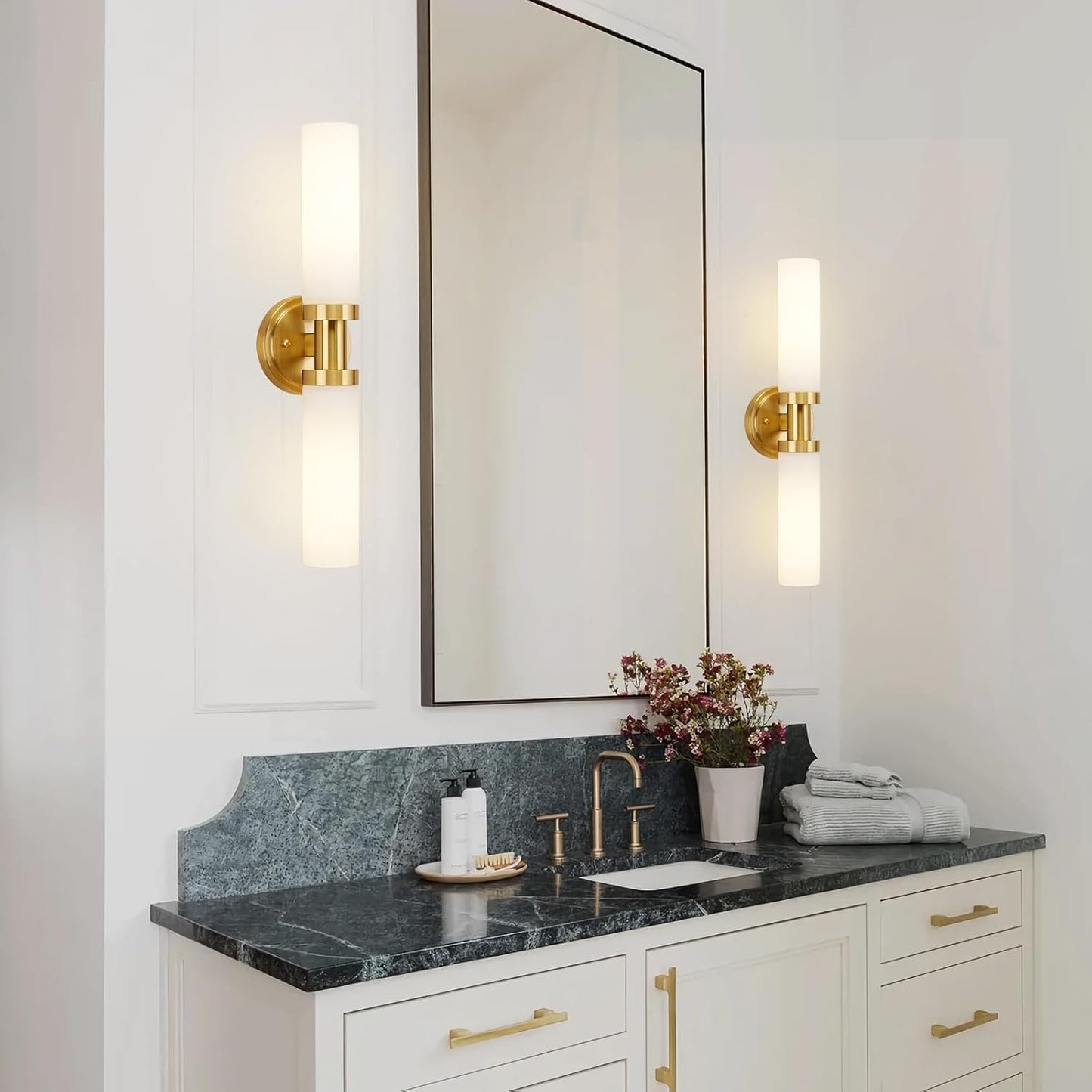 SANTOSTOCK Gold Battery Operated Wall Sconce Set of 2, 12000mAh Rechargeable Wall Lights with Remote Control, Wireless Dimmable Wall Lamps for Bedroom Living Room Bathroom Hallway Stairwell
