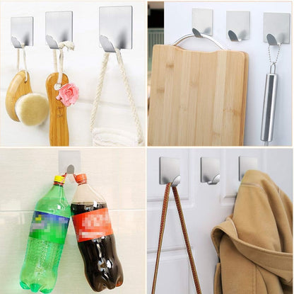 Heavy Duty Adhesive Hooks Stick on Hooks Stainless Steel Waterproof Wall Hooks Hangers for Hanging Robe, Coat, Towel, Keys, Bags, Lights, Calendars -Home Kitchen Bathroom 4-Pack