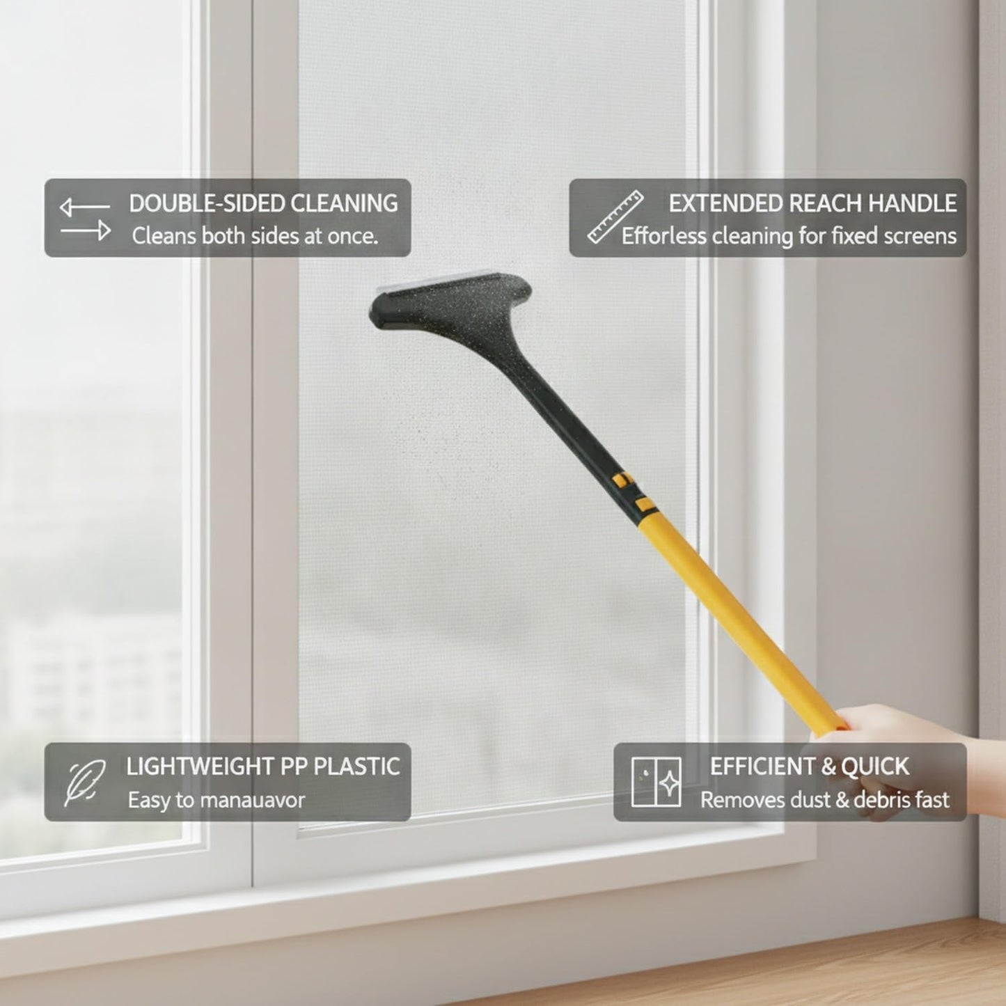 Clean Fixed Window Screens Without Removal: Double-Sided Mesh Brush Tool, Durable PP Plastic