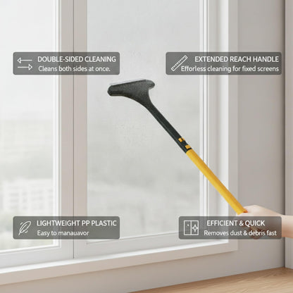 Clean Fixed Window Screens Without Removal: Double-Sided Mesh Brush Tool, Durable PP Plastic