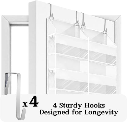Over The Door Organizer, 5-Tier Extra Large Behind Door Storage with 10 Big Front & 10 Mesh Pockets, 80lb Capacity, Hanging Storage Organizer with Clear Window Kids Toys, Shoes, Diapers, Light Grey