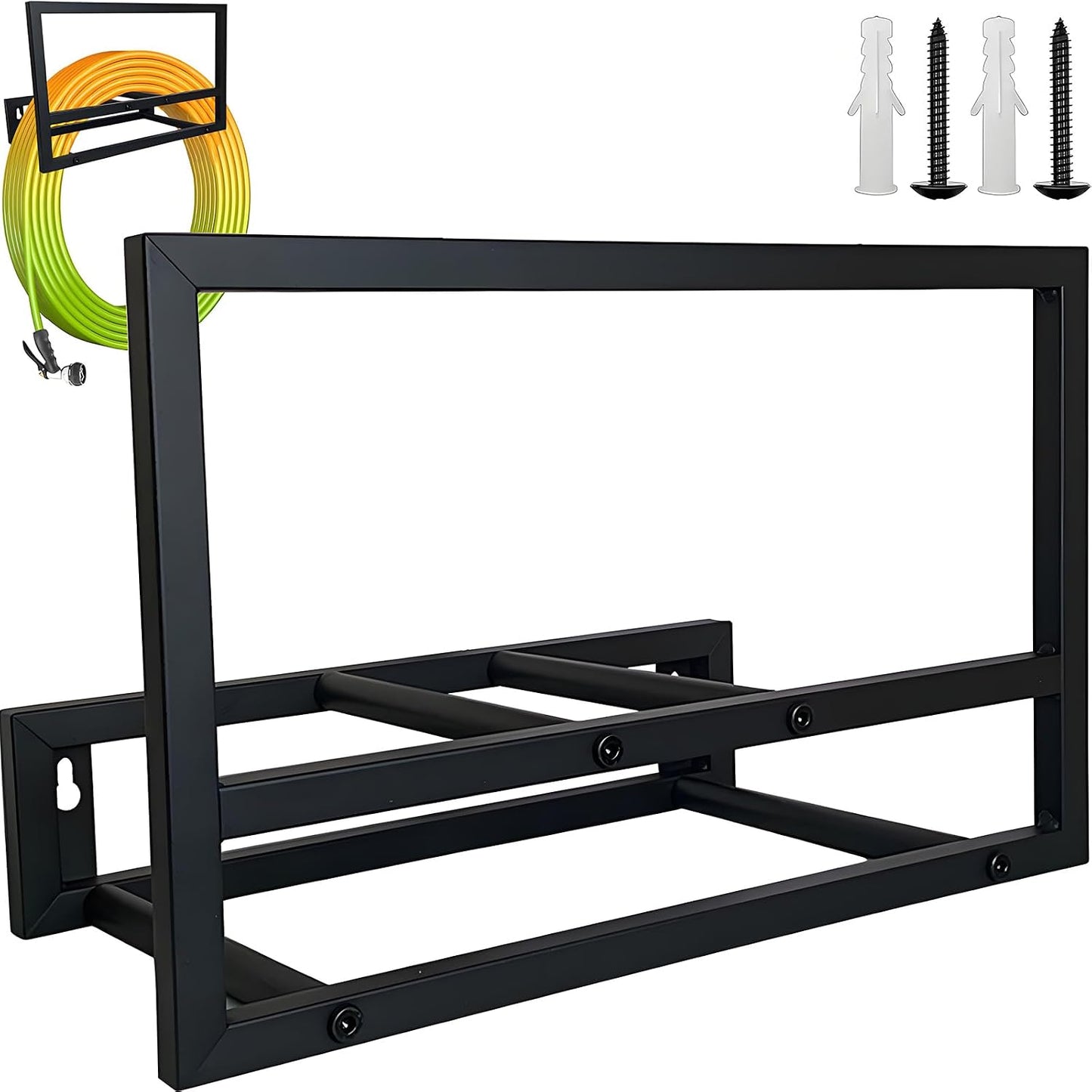 Garden Hose Holder Wall Mount,Water Hose Holders for Outside,Heavy Duty Hose Rack for 125-ft Hose Storage,Metal Hose Wall Mount Black Garden Hose Hanger
