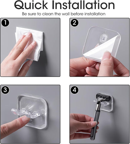 4 Pcs Gold Razor Loofah Holder for Shower Self Adhesive Waterproof Shaver Hooks Waterproof for wall Metal Heavy Duty Utility Storage Hanger Hooks Holder for Towels Accessories Kitchen Bathroom (Gold)