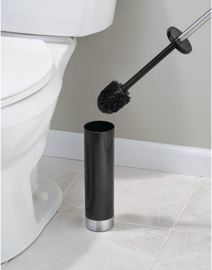 iDesign Slim Toilet Bowl Brush and Holder for Bathroom Storage - White/Brushed Stainless Steel, 1 x Toilet Brush | Bathroom Storage