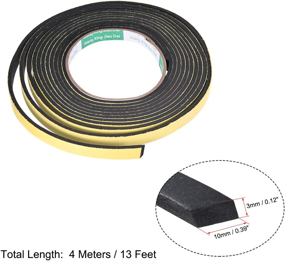 uxcell Sealing Foam Tape 5mm Wide 3mm Thick 4m/13ft Long, Self Adhesive Weather Strip for Window Door Insulation, Pack of 2