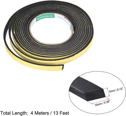 uxcell Sealing Foam Tape 5mm Wide 3mm Thick 4m/13ft Long, Self Adhesive Weather Strip for Window Door Insulation, Pack of 2