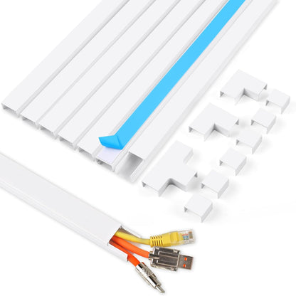 Rindion Cord Hider, 85.2in TV Cable Hider, Cord Covers for Wires on Wall, Self-Adhesive Wire Hider for TV on Wall Cable Management, 6 x L14.2 x W0.94x H0.55in - White